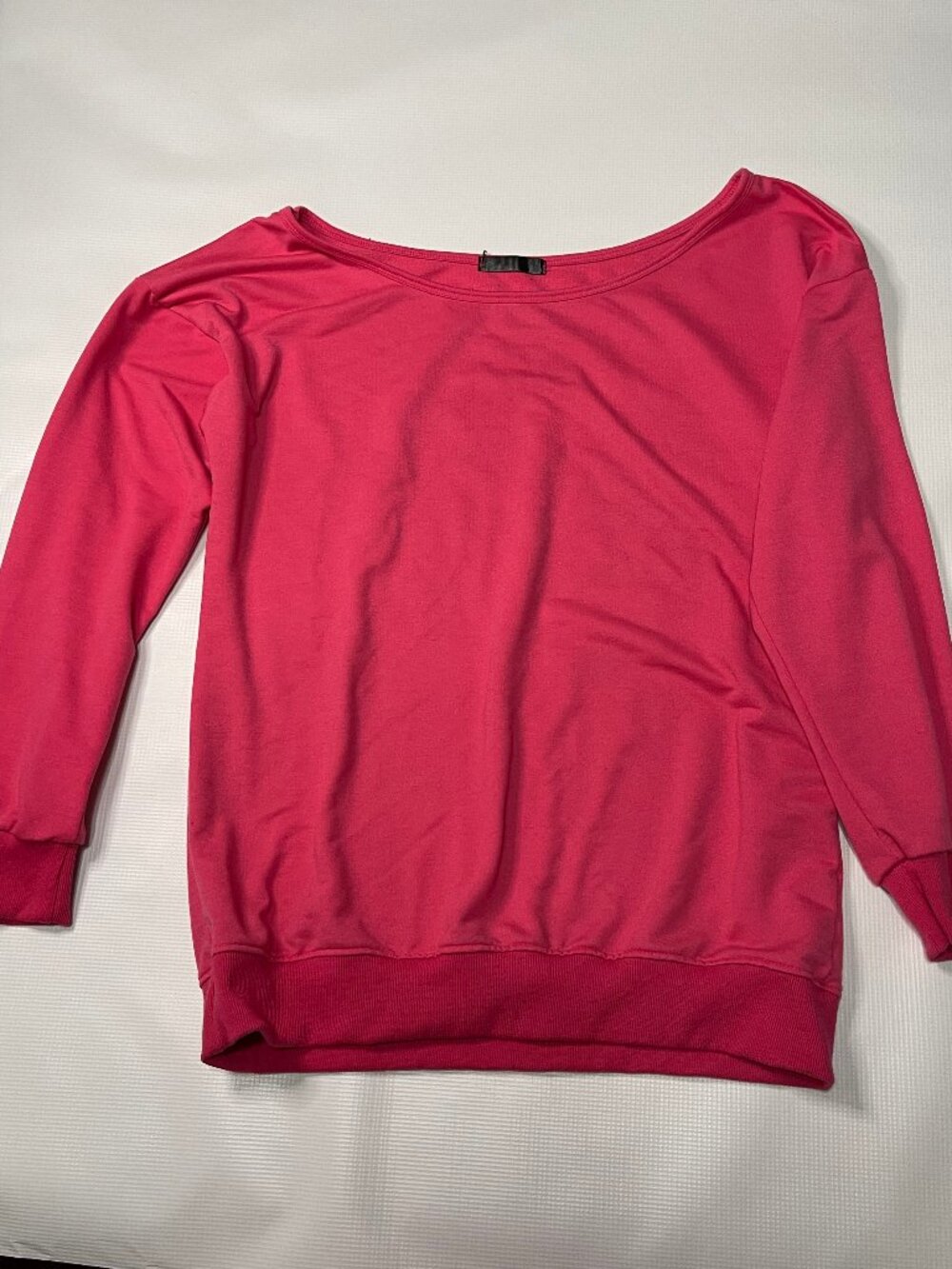 Hot Pink Boatneck Long Sleeve Knit Top, French Terry Sweatshirt Style, Unbranded